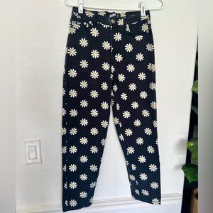 Minga London Black Daisy Print Women's Straight Leg Mom Jeans